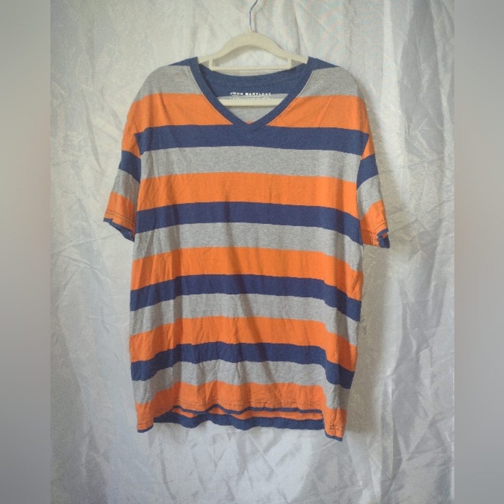 Navy Blue and Orange Striped Men's Tee